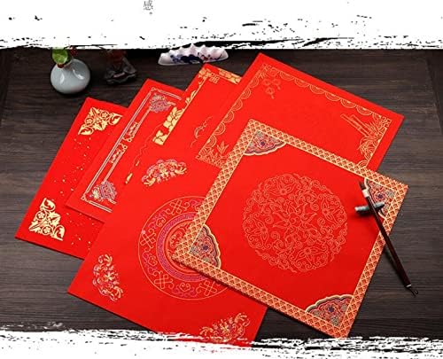 WELLIEST 40PCS PAPEL RED RED XUAN, Festival de Primavera Chinesa Fu Charater Blank Caligrafia Doufang Red Rice Papel para decoração de festa de ano novo chinês, 34cm x 34cm