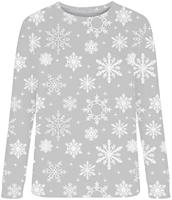 Fall Fashion Christmas Tunic Tops para mulheres Tops de manga longa caem com moletom retro de gola retro do floco de neve.