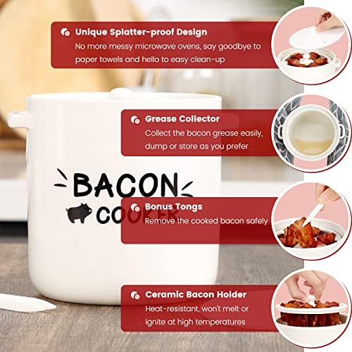 Poente de bacon de cerâmica soligt para forno de microondas - Design de proveito de respingo Poente de bacon de microondas