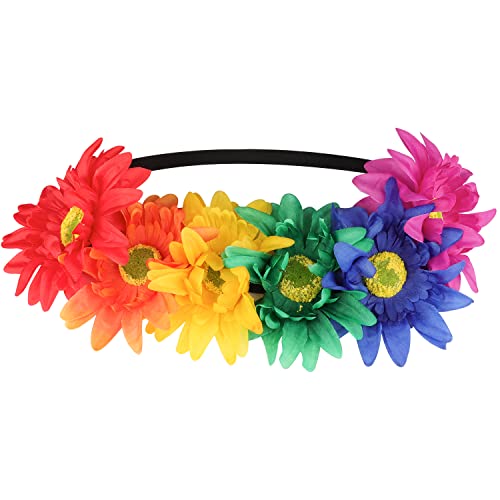 Sunny Pro Sunflower Band Band Flor Crown Hair Band - Pride Rainbow Acessórios LGBT Coroas florais para mulheres e meninas - 2 pacote