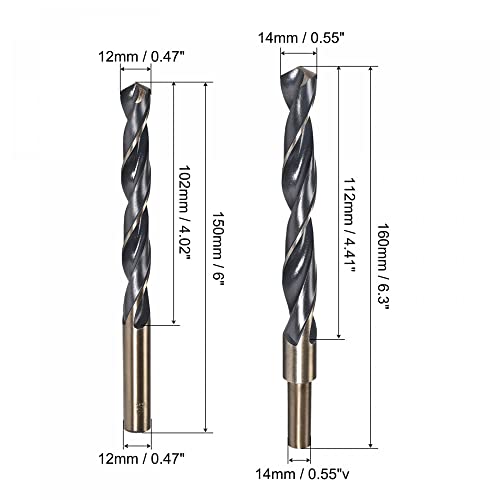 Bits de broca UXCELL Conjunto de 12 mm 14mm, nitra de titânio revestido aço de alta velocidade 4341 cortador redondo redondo de