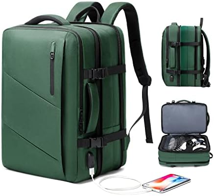 Mochila de laptop de viagem, Mochila Expandível de 25-40L de 25-40L para homens com porto de carregamento USB, bolsa de mochilas de bagagem resistente à água se encaixa no laptop e notebook de 17,3 polegadas, preto