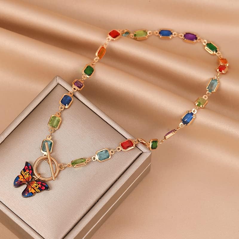 Colar de garganta de borboleta zmjk pingente de cristal borboleta judeu de colar de corrente de fivela para mulheres meninas
