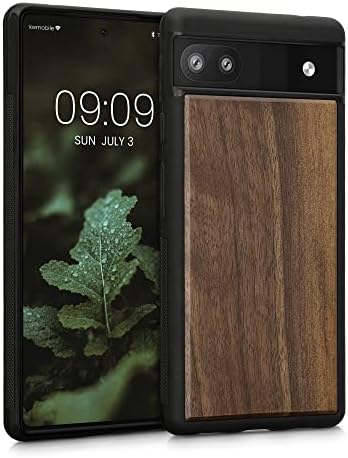 Kwmobile Real Wood Case Compatível com Google Pixel 6a - Case Tampa de madeira dura com pára -choques TPU macio