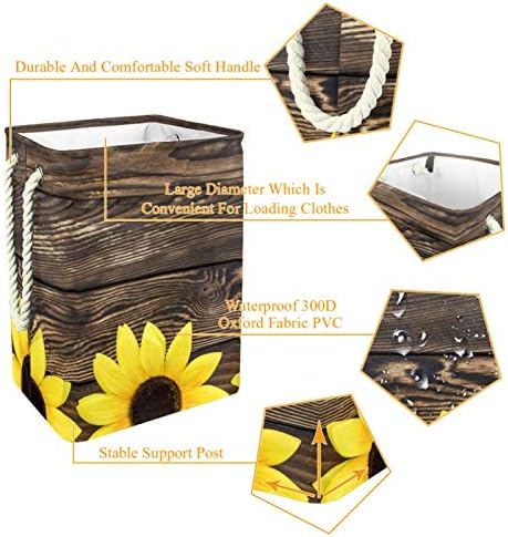 Deyya Sunflowers Lavanderia de madeira cestas cestas de altura dobrável para crianças adultas meninos adolescentes meninas em quartos