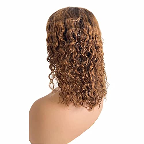 Ombre Brown #4/30 Curly Brasil Remy Human Human Wigs sem gluefaste 13 × 6 Lace Frontente de cor dianteira pré -tocada Fechamento profundo Lace com cabelos para bebês para mulheres negras 150% densidade 14 polegadas 14 polegadas