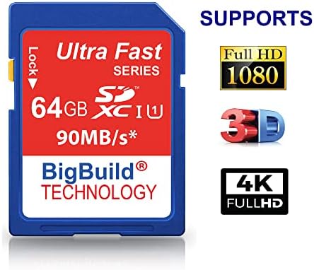 Tecnologia BigBuild 64 GB Ultra Fast SDXC 90MB/S Memory Card compatível com Canon PowerShot SX420/SX430 IS, SX520/SX530/SX540