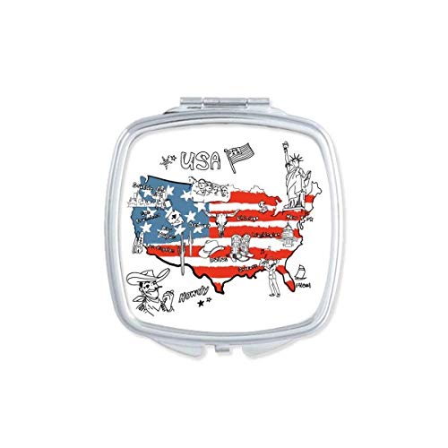 America map Liberty Word Ilustração espelho portátil compacto maquiagem de bolso de dupla face vidro