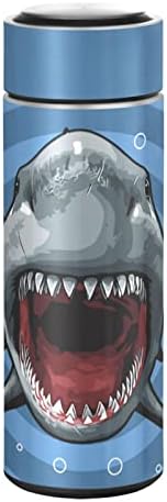Cataku Small Water Bottle 12 oz, garrafa de água isolada de tubarão branco do mar para chá de chá de café aço inoxidável garrafa térmica