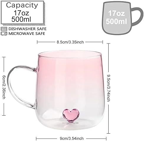 17oz/500ml Design de coração Copo de copos de caneca, copos atraentes e atraentes para água, suco, presente para amigos