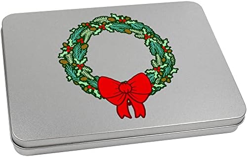 Azeeda 'Christmas Wreath & Ribbon' Metal Articled Stationery Tin / Storage Box