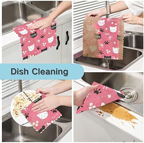 Cataku fofo panos de louça de cozinha de flor de gato para lavar louça reutilizável pano de pano de pano toalhas de microfibra panos de panos para cozinha, 6 pacote