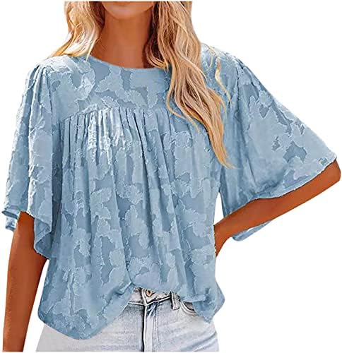 Tops femininos Casual Casual Summer 3/4 Bell Sleeve Lace Tops Casual Crewneck Chiffon Bloups