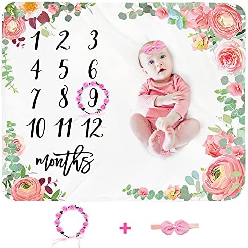 Baby Montal Milestone Blanket Girl- Floral Recém-nascido Month Coberto Presas de Chuveiro Personalizado Presente de Photo de Photo