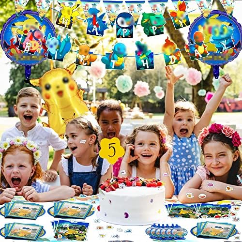 O conjunto de decoração de festas de aniversário amarelo de desenhos animados inclui toalhas de mesa, balões, pratos, dragões soprados, faixas, guardanapos, galhos de galhetas, adesivos, decorações de festas para crianças