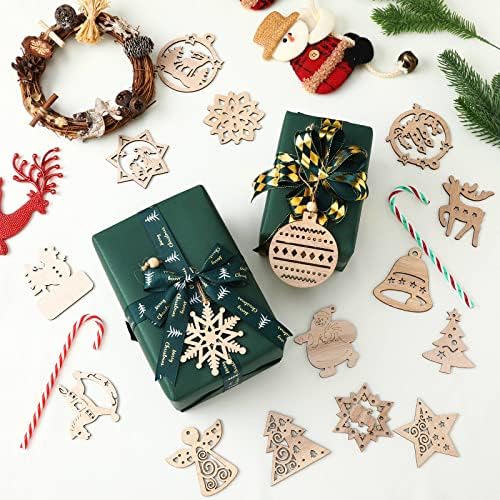Gerrii 48 peças Ornamentos de madeira de Natal pendurados no Natal de veados de madeira com miçangas flocos de neve