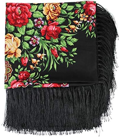 Gudessly 62 *62 Tradicional de grandes dimensões femininas retrô de lenço de cachecol de borla Tassel Fringes Floral Poncho
