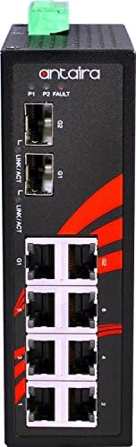 Antaira LNX-0802C-SFP-T Industrial Industrial de 8 portas Switch Ethernet não gerenciado, 2 slots de SFP, montagem Din-Rail, -40 a 75 ° C Temperatura de operação, redundante de 12 a 48 VCC de entrada