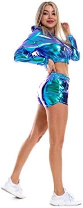 Calça metálica feminina calças brilhantes ioga ioga quente trajes de cordão de tração elástica da cintura bairro de