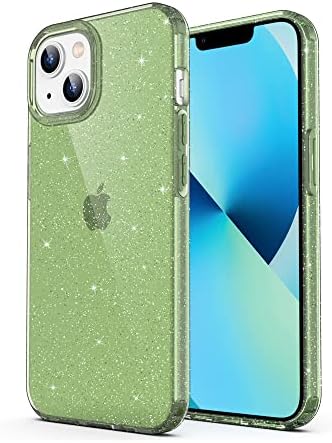 ULAK Compatível com o iPhone 13 Case Green Glitter, capa de brilho Sparkle Bling Skin para mulheres meninas, capa de