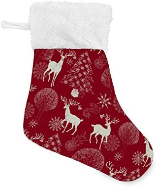 Alaza Christmas meias de Natal e Ano Novo Red Festive Background NightForest com Deer Tree Winter Classic Classic Personalizado Decorações de meia para férias em família Conjunto de decoração de festas de festas