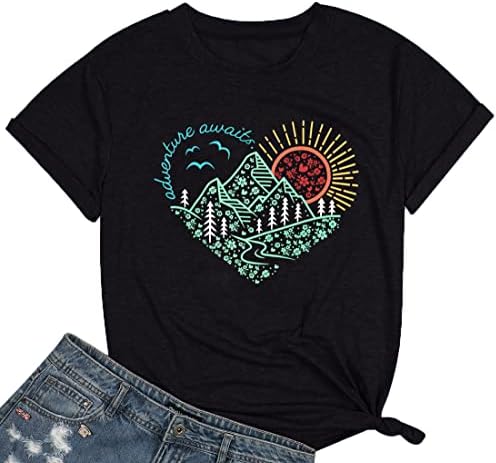Camiseta de aventura camisas de montanha feminina camisetas de caminhada Tees gráficos de verão Tops de férias casuais ao ar livre