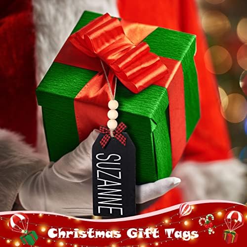 12 Definir tags de nomes de meia de Natal, incluindo etiquetas de quadro -negro de madeira e arco, nomes de bricolagem de bricolagem