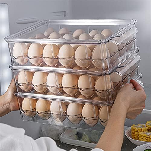 Caixa de armazenamento de manutenção de ovo fresco da geladeira de cozinha Compartimento transparente retangular com tampa pode empilhar