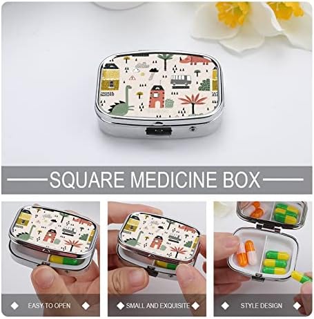 Caixa de comprimidos dinossauros em forma de fábrica em forma quadrada caixa de comprimidos portátil Pillbox Vitamin Container