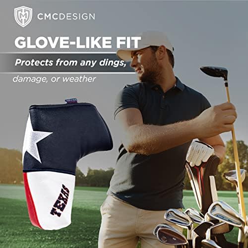 CMC Design personalizado Texas “Flag” Bordado Golfe Blade Cabeça Cabeça - Luva Pofato Soft - Elementos de design incluem