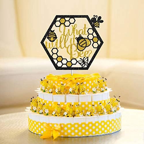 O que será o topper de bolo de abelha, chá de bebê, revelação de gênero, suprimentos de decoração de decoração de abelhas de abelhas.