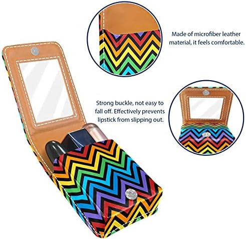 Caixa de batom com espelho colorido Zig Zag Padrão de onda Lip Gloss Holder portátil Batom Storage Box Travel Bolsa de