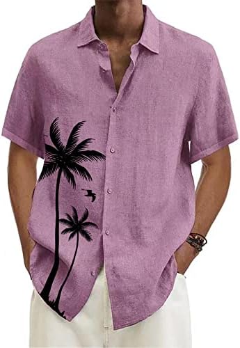 Camisa masculina havaiana, manga curta Button Casual Down camisa solta Fit Holiday Top Tropical Tropical Top Top Top