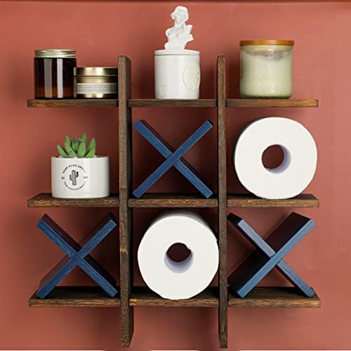 Tic tic tac toe higonet paper stand stand rústico de papel higiênico de madeira armazenamento banheiro pendurado armazenamento