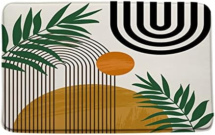 Laedciiti boho folha no meio do século tapete de banho, moderno tropical verde estético arco arco arco de banheiro solar chuveiro