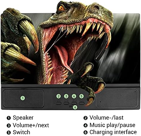 Zuase 12 Ligna da tela do telefone com alto -falante Bluetooth HD Amplificador de vídeo grande projetor de smartphone com suporte de suporte dobrável, ampliação de ampliação de telefone Universal Black