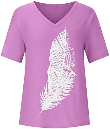 Tops femininos Tops casuais solteiros - Moda Tops de verão para mulheres 2022 V Blusa de camiseta casual de manga curta de pescoço