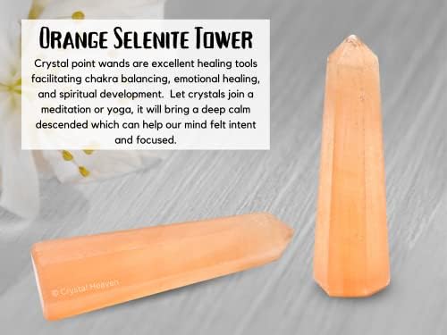 Aashita Creations Orange Selenite Crystal Tower Obelisk Point para chakra, cura e balanceamento - Certificado original de grau