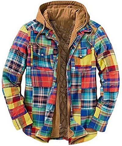 Camisetas de jaquetas acolchoadas de zdfer para homens, outono com capuz de inverno com zíper checado casaco grosso