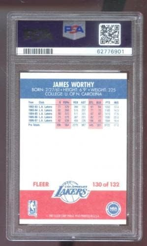 1987-88 FLEER 130 James Worthy PSA 8 Cartão de basquete classificado NBA 87-88 1987-1988-Cartões de basquete não assinados