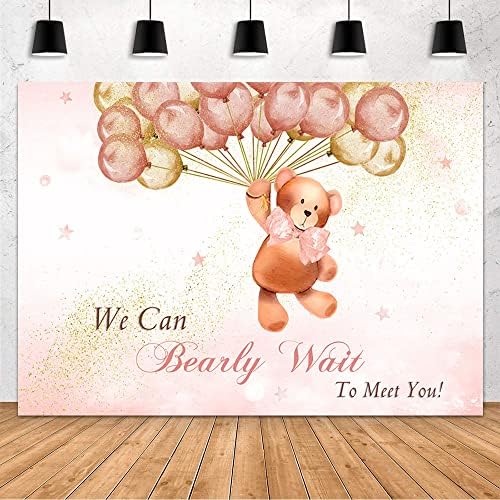 Mehofond Bear Baby Churche Centrop para menina, podemos esperar para conhecer você, panor de balões rosa, decoração de brilho de