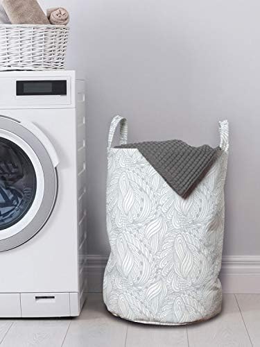Bolsa de lavanderia cinza e branca lunarável, estilo desenhado à mão descrevem estampa de rabiscos com cores pastel