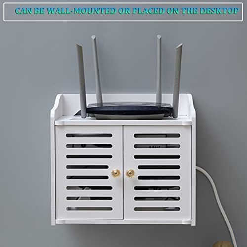 Modem do roteador Wi -Fi, prateleira flutuante branca, decorativo de parede pendurado em parede, caixas de armazenamento de fios de cabine de cabo, para quarto