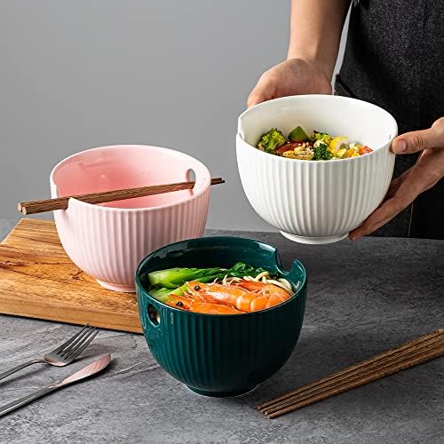 Kamaidi Cerâmica Ramen Noodle Bowl com pauzinhos combinando, tigelas de sopa para macarrão asiático de Udon Soba Pho, lava -louças