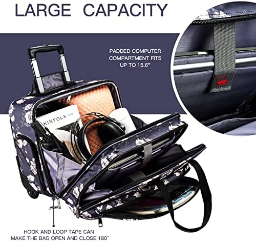 Caixa de laptop de rolamento Alifetmx para mulheres, bolsa de bagagem de viagem premium de até 15,6 polegadas de laptop transportar