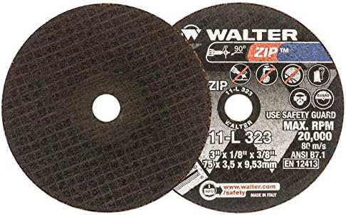 Walter 11L323 3x1/8x3/8 Zip Steel e Rodas de corte livres de contaminantes em aço inoxidável tipo 1 Grit A24, 25 pacote