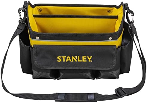 Stanley 600 Denier Open Bocal Tote Tool Saco, alça de aço para serviço pesado, armazenamento de vários bolsos para