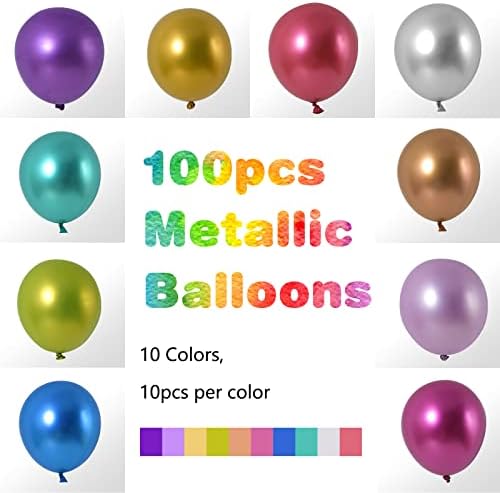 Rubfac 100pcs balões de arco -íris metálicos, 12 polegadas 10 cores variadas de festa metálica de festas para graduação