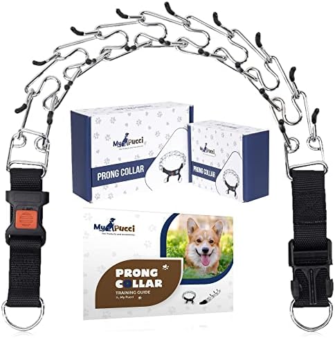 My Pucci Training Prong Collar for Dogs - colarinho de beliscão com fivela de liberação rápida e bordas arredondadas - acessório de treinamento para cães para correção de comportamento, controle, sem caminhada - aço forte