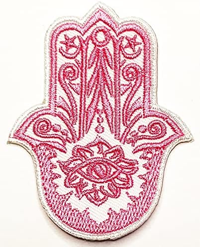 Kleenplus 2pcs. Hamsa rosa Hand Eye Mal Eye Patch bordado Ferro de crachá em costura no emblema para jaquetas calças de calça de mochila